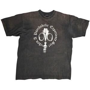 Psycho Realm Sickside Graphic Tee Black White T-Shirt Mens 2XL FADED Goth Punk